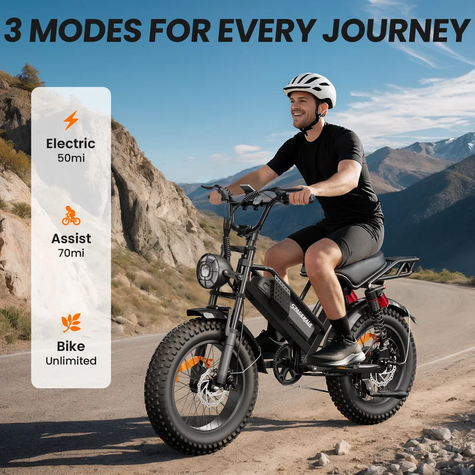 Spacewalk 2000W M7 Electric Bike for Adults,33MPH 70Miles,48V 15.6Ah Electric Dirt Bike,20" Fat Tire,7-Speed All Terrain EBike image 6