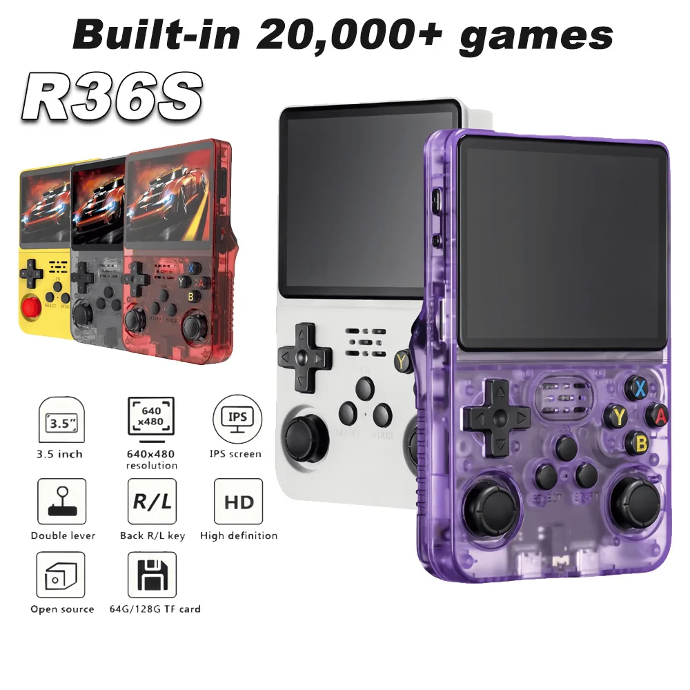 R36S 3.5 Inch Full Fit 640*480IPS Retro Handheld Game Console Plug and Play Built-in 15000+Classic Games No Need Download System