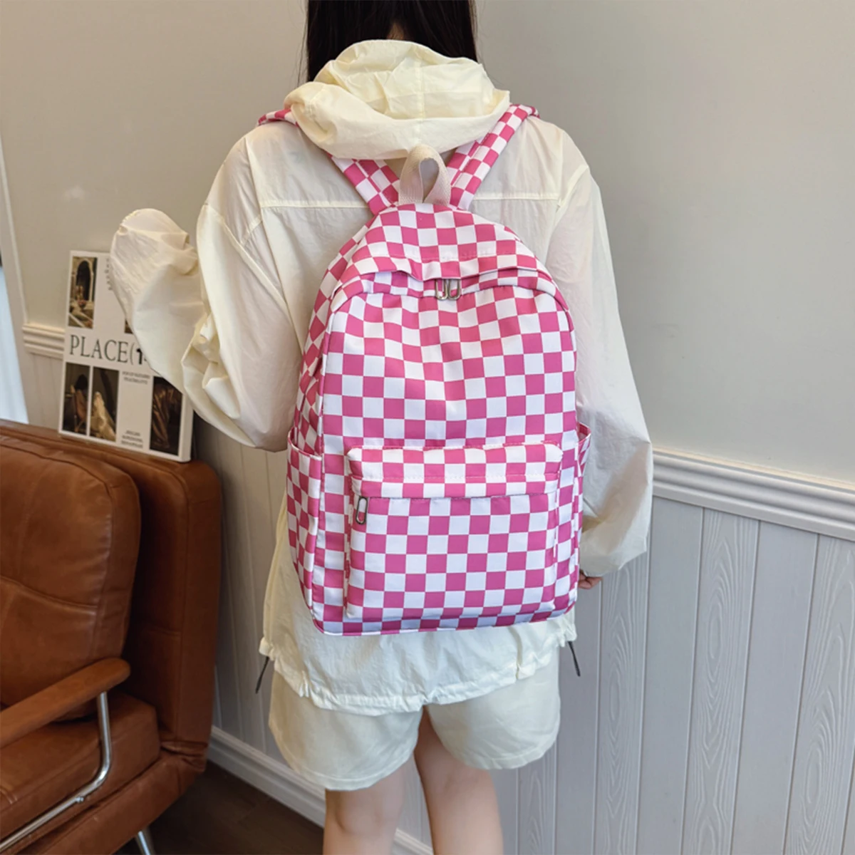 مجموعة حقيبة ظهر منقوشة عصرية مكونة من ثلاث قطع حقيبة ظهر وحقيبة يد ومقلمة وخياطة متباينة ومنظمة متعددة الجيوب لحياة الحرم الجامعي