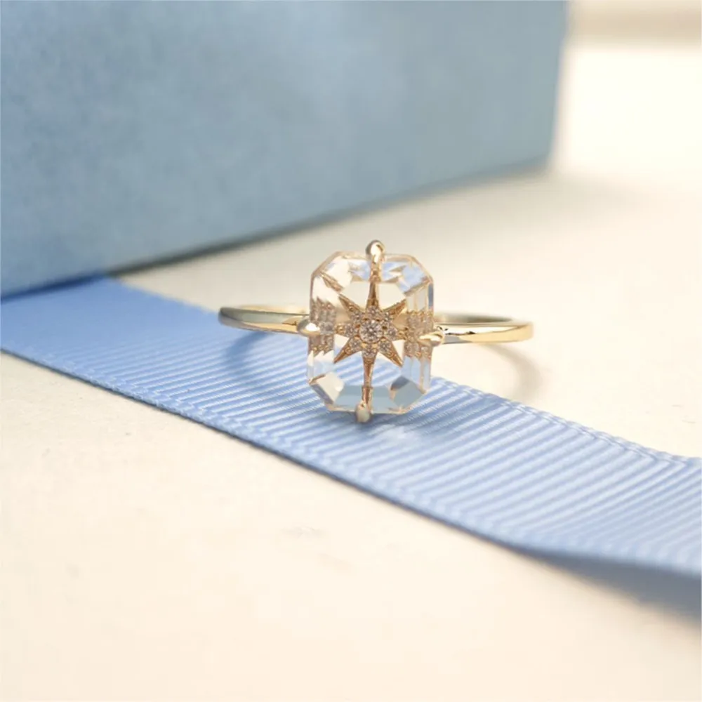 MOBUY الطبيعية لامعة الأبيض كريستال الهندسة الدائري للنساء بسيطة رائعة رومانسية ستار 925 الفضة الذهب فيرميل غرامة مجوهرات #3