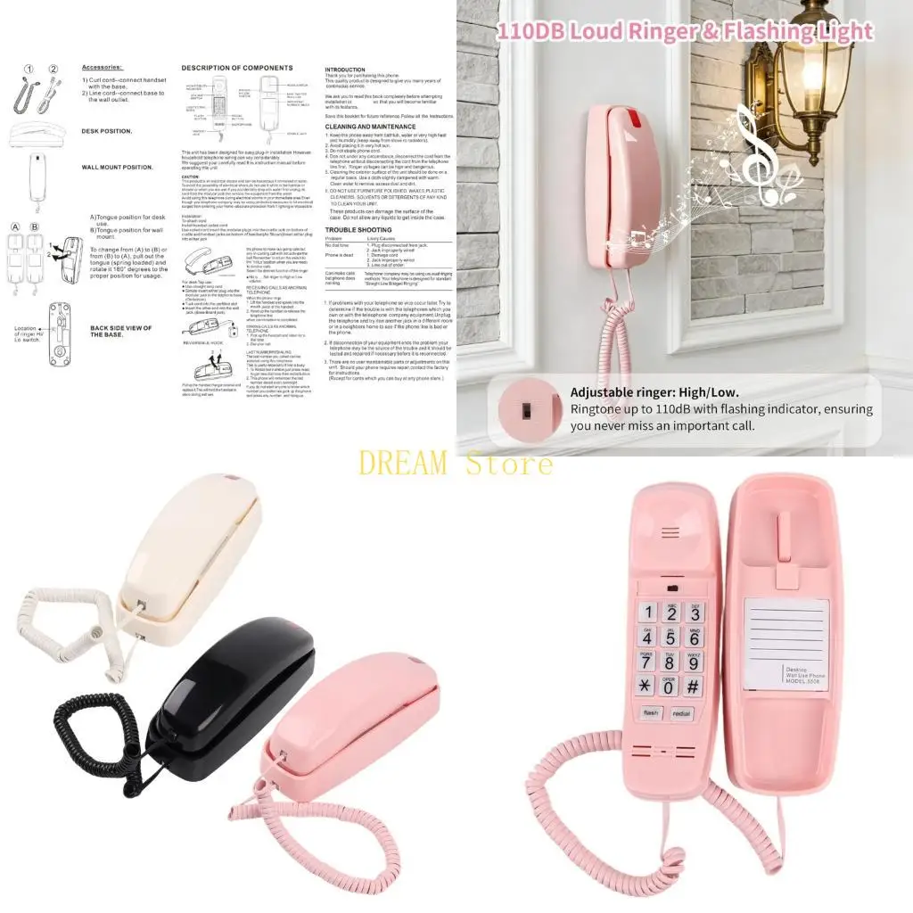 90s Themed Wall Mountable Desk Telephone With Flash Light And High Sound Alarm For Older Adults best sale