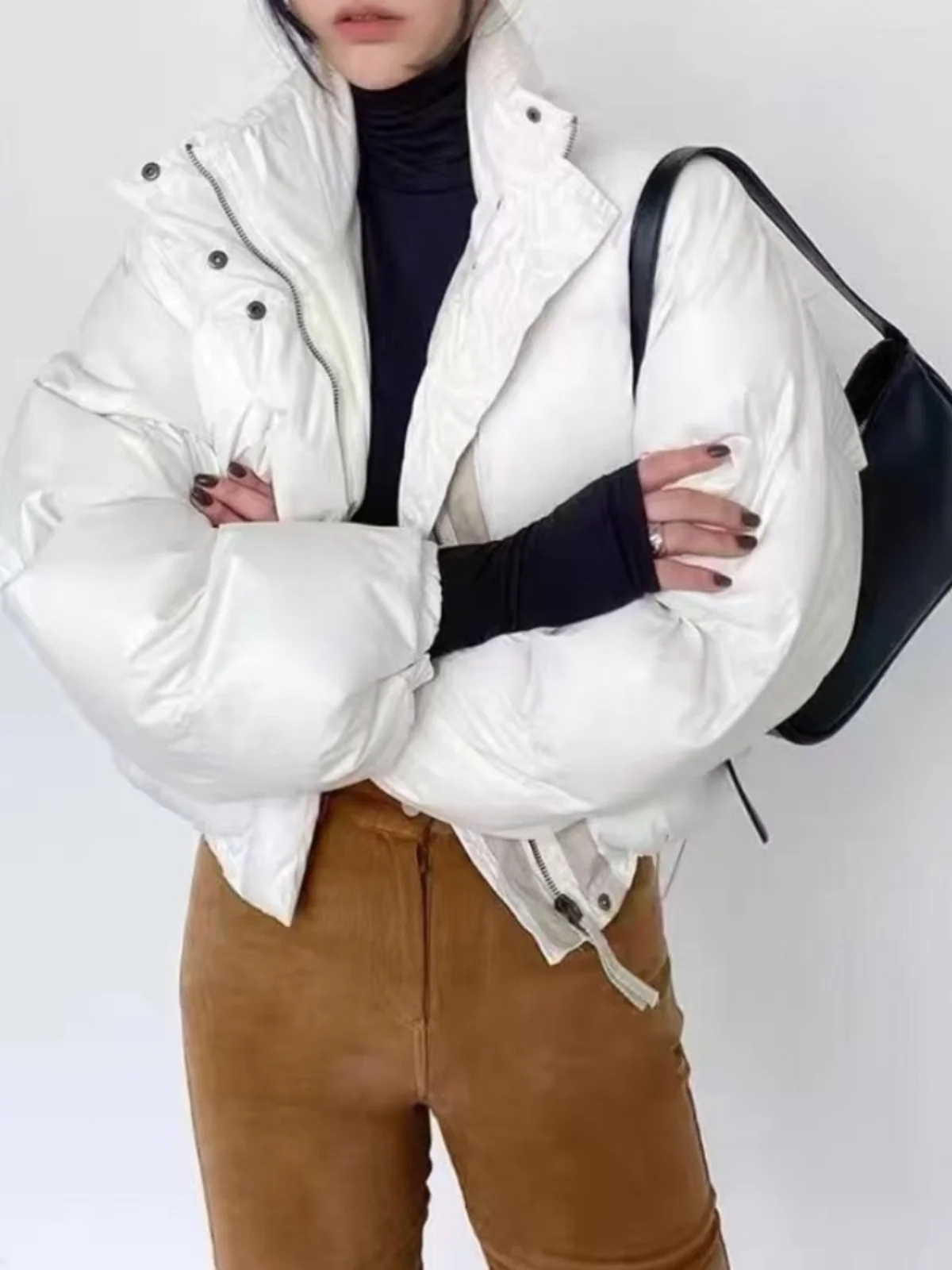 

Winter Faionable ort Cotton Jaet Women's Korean Sle Warmth Bread Coat Sli Cact Size High Collar Zipper Closure