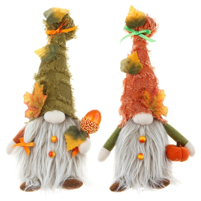 

Fall Thanksgiving Gnomes Plush Decorations - 2 PCS With Lights Autumn Swedish Tomte Doll For Home Table Ornaments Gift Durable