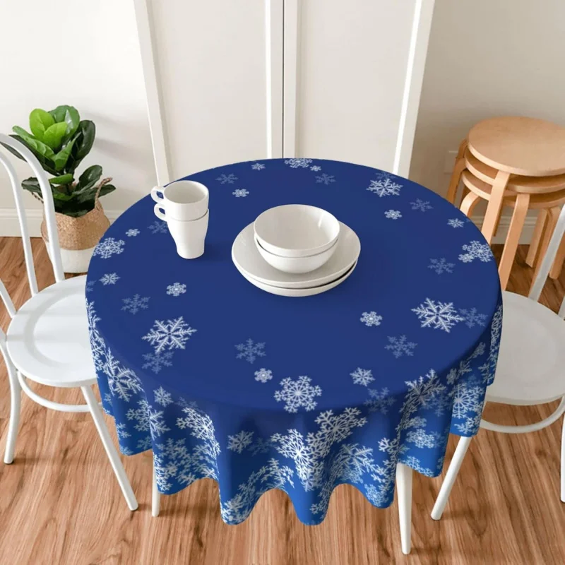 Christmas circular tablecloth 60X60cm navy blue winter snowflake farmhouse kitchen decoration for holiday parties