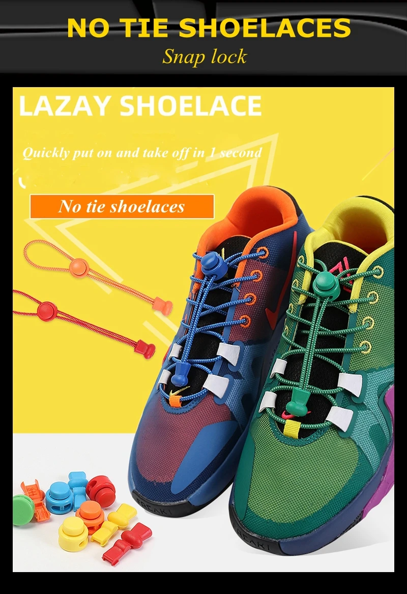1 Paar Schnürsenkel ohne Binden, rund, Push The Spring Lock, sportliche elastische Schnürsenkel, geeignet für alle Schuhe, Lazy Laces, Schuhzubehör – Detail 1