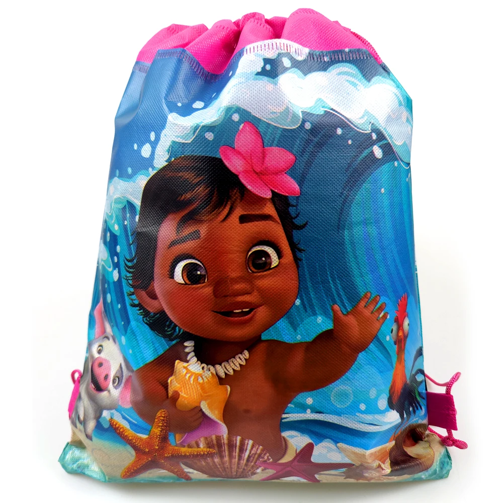 12pcs/lot Moana Baby Theme Mochila Non-woven Fabrics Drawstring Birthday Party Kids Girls Favors Gifts Bags Decorations Backpack