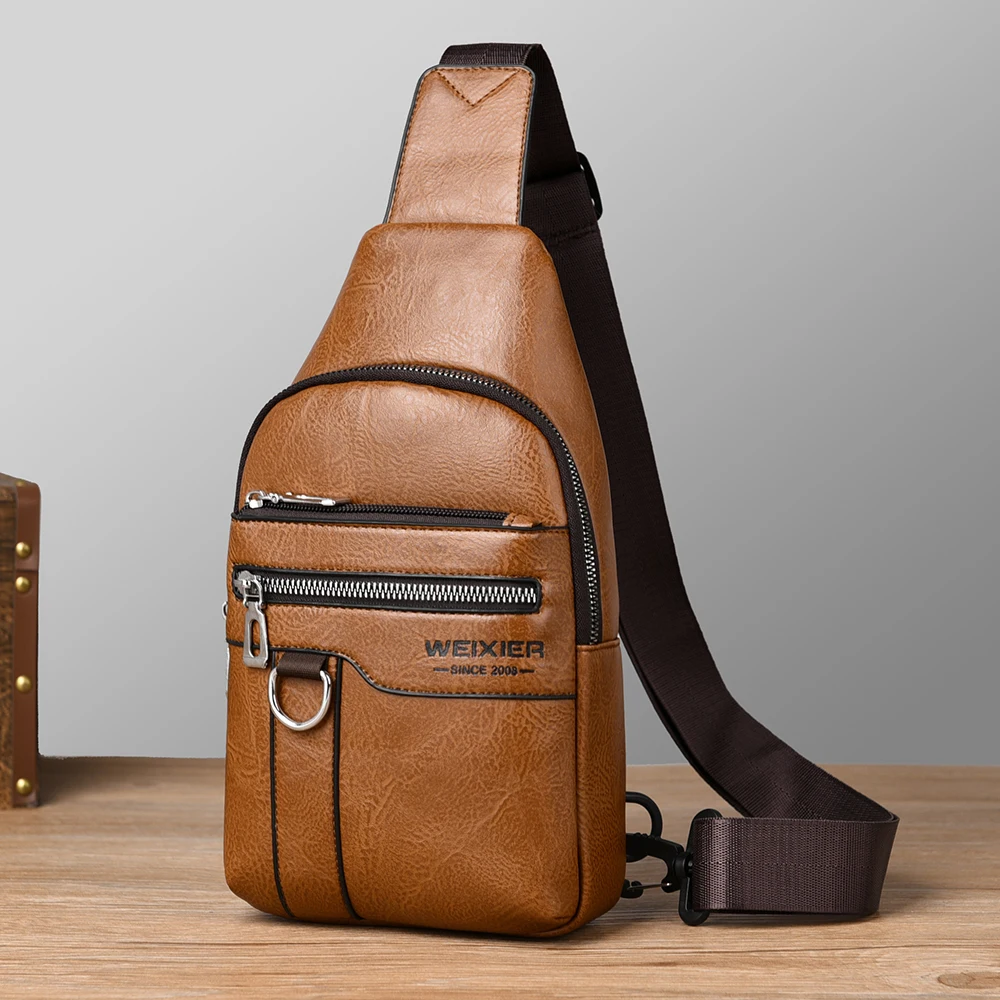 

WEIXIER Brand Messenger Bag Men Leather Chest Bags Vintage Crossbody Shoulder bag Outdoor Running Cycling Belt Sling Chest bags