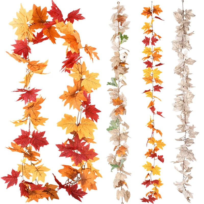 

Artificial Fall Maple Leaf Garland Fake Plant Autumn Leave Vine For Thanksgiving Halloween Party Wedding Decor Garden Home Decor