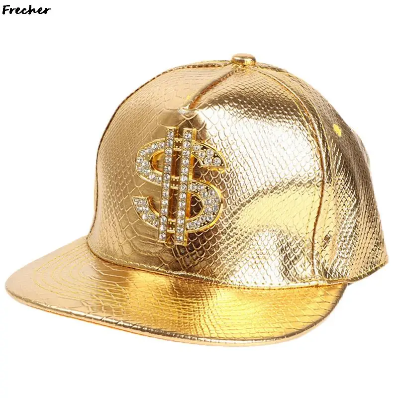 Crocodile Pattern Dollar Hats Hip Hop Baseball Caps Bright Leather Snapback Hat Unisex Metal Golden Diamond Cap Gorras Cool