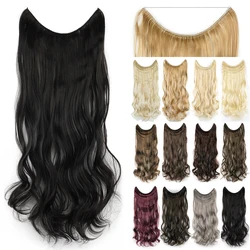 Soowee 17 Colors Long Black Gray Blonde Synthetic Hair Heat Resistant Hairpieces Fish Line Halo Invisible Wavy Hair Extensions