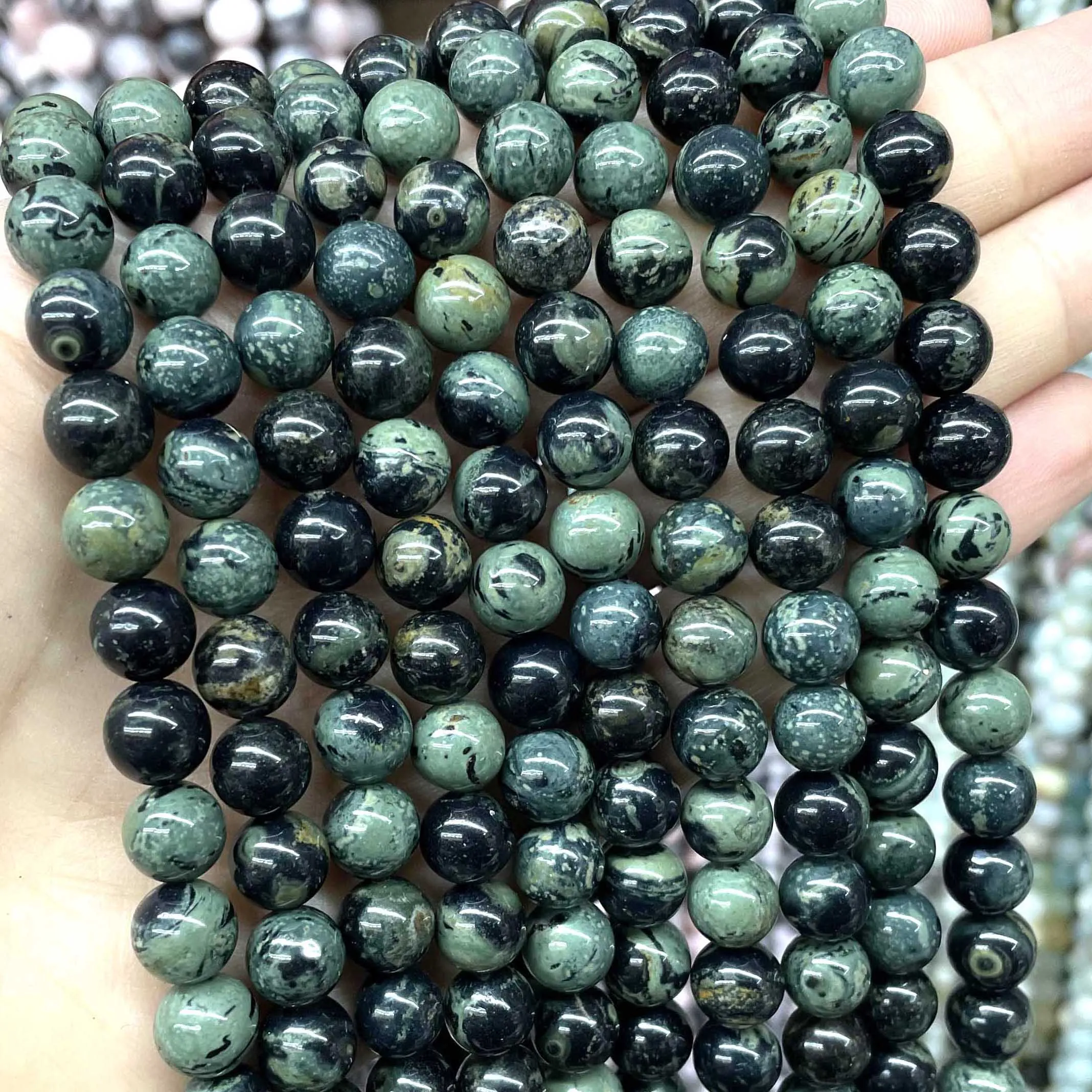 4 6 8 10 12MM Natural Stone Green Malachite Kambaba Round Loose Beads For Jewelry Making DIY Bracelet Earrings Accessories