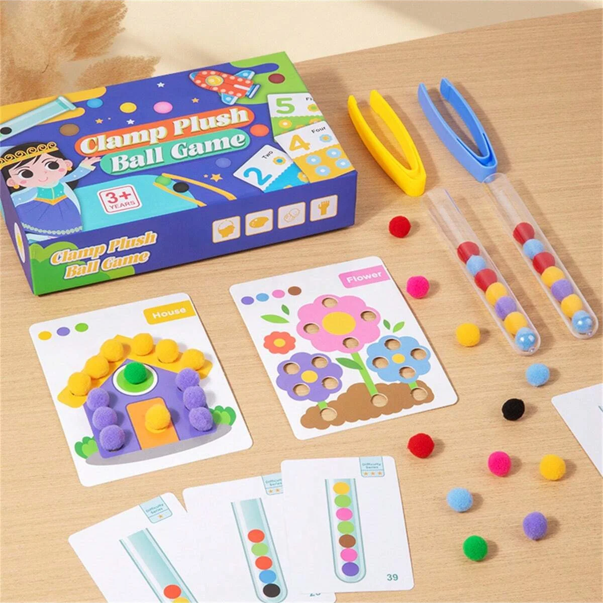 120pcs Plush Mini Balls Clamp Plush Ball Game Kids Color Learning Educational Game Toy 