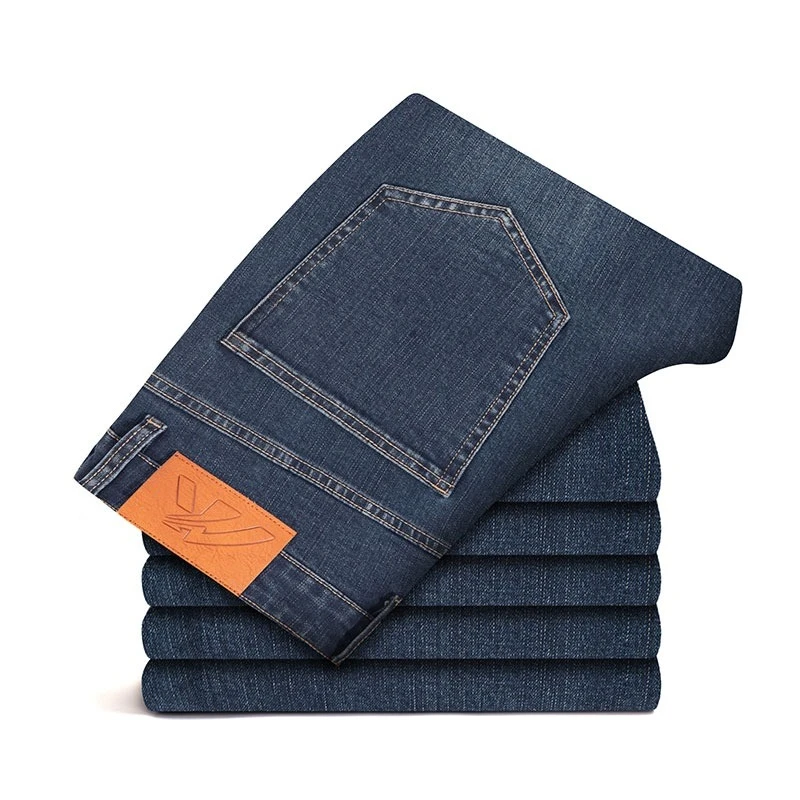 2026 Thin or Thick Material Office Business Jeans Men Classic Blue Black Cotton Stretch Straight Denim Pants Male Brand Trousers