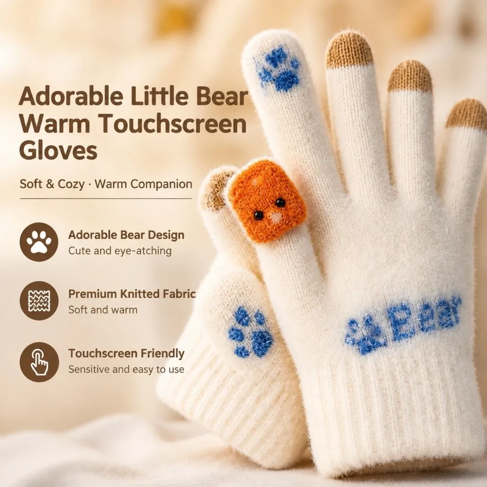 New Warm Winter Gloves Windproof Cute Bear Touch Screen Gloves Riding Thickened Cycling Gloves Women