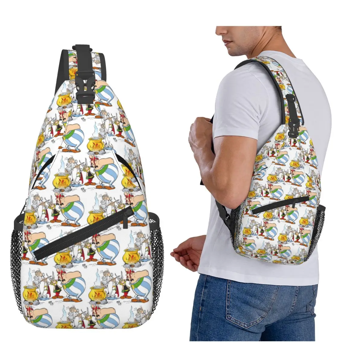 

Asterix And Obelix Dogmatix Chest Bag Men Sling Crossbody Backpack Chest Bag Traveling Hiking Daypack Shoulder Bag