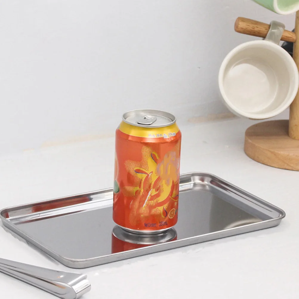 

Stainless Steel Tray Rustproof Rectangular Food Storage Plate Kitchen Serving Container Flat Bottom Home Multifunctional Food