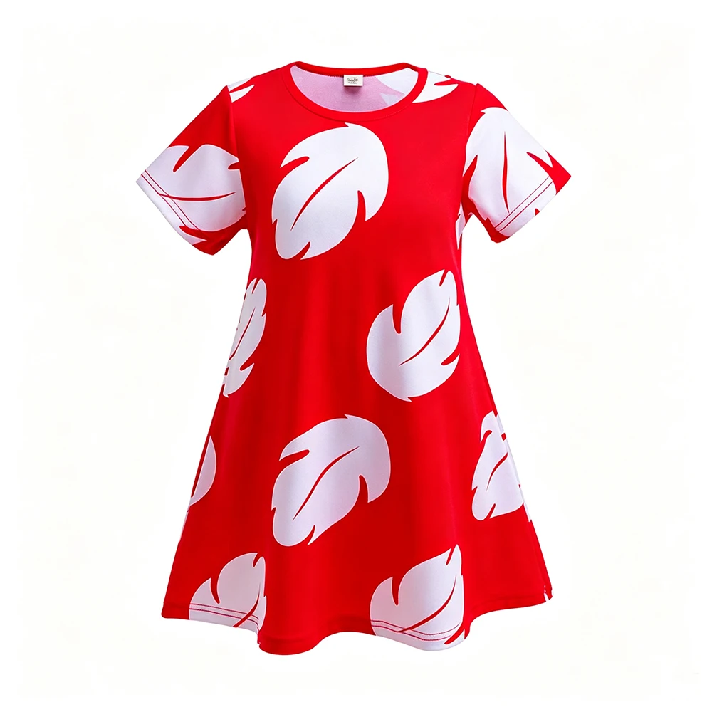 Lilo Dress Girls Hawaiian Costume Princess Short Sleeve Dress Up with Flower Wreath Headband for Girls Summer Carnival Halloween
