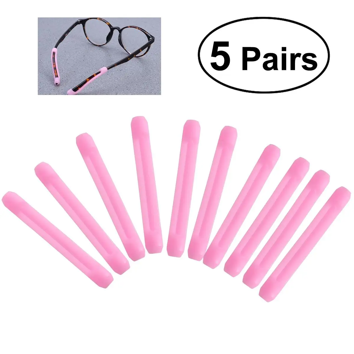 

5 Pairs Silicone Ear Hooks for Glasses 55mm Length 7mm Diameter Anti Slip Eyewear Accessories Fits All Sunglasses Daily Use