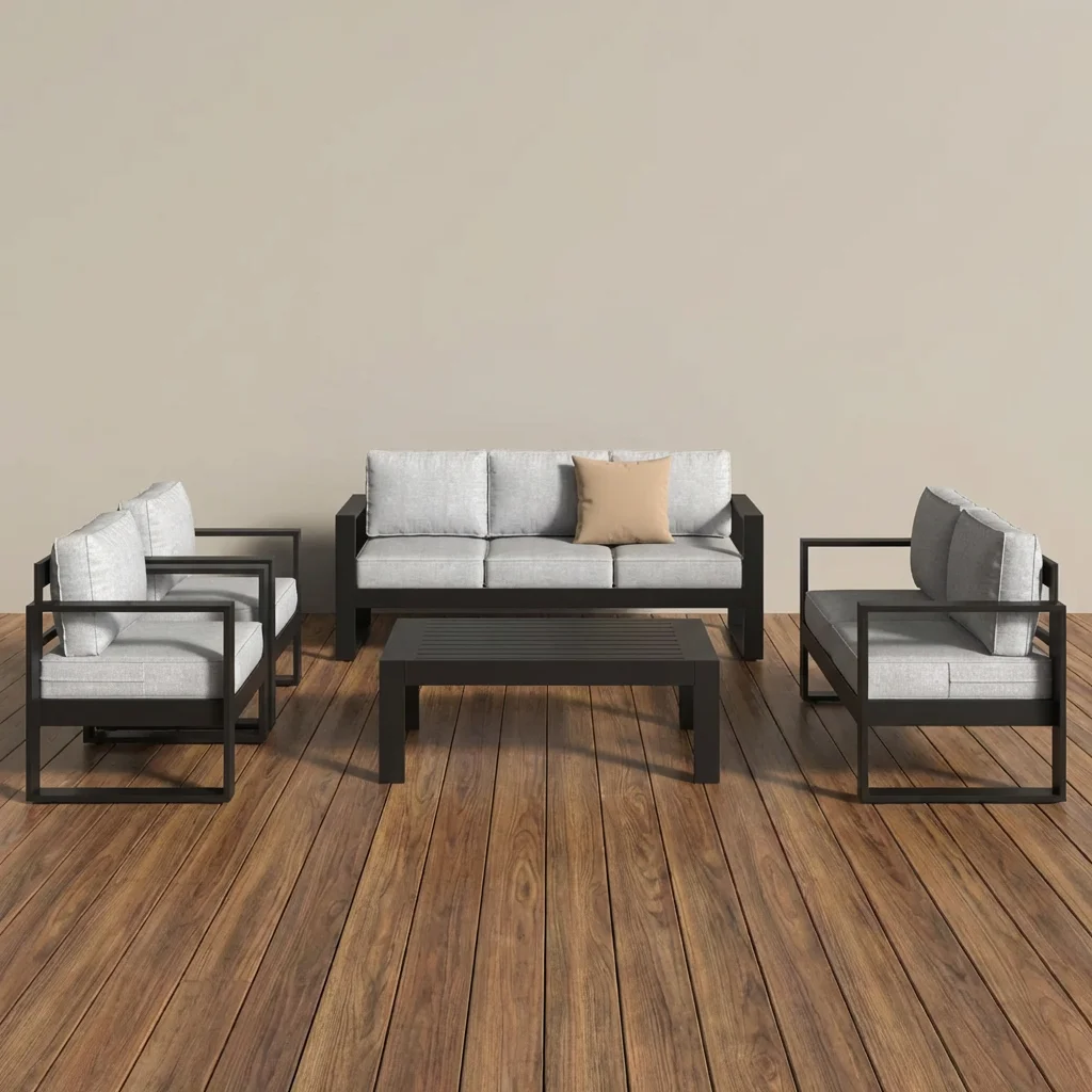 Modern Luxury Outdoor Sofa Set Black Aluminum Frame Deep Seating Patio Furniture Waterproof Cushions Garden Conversation Section