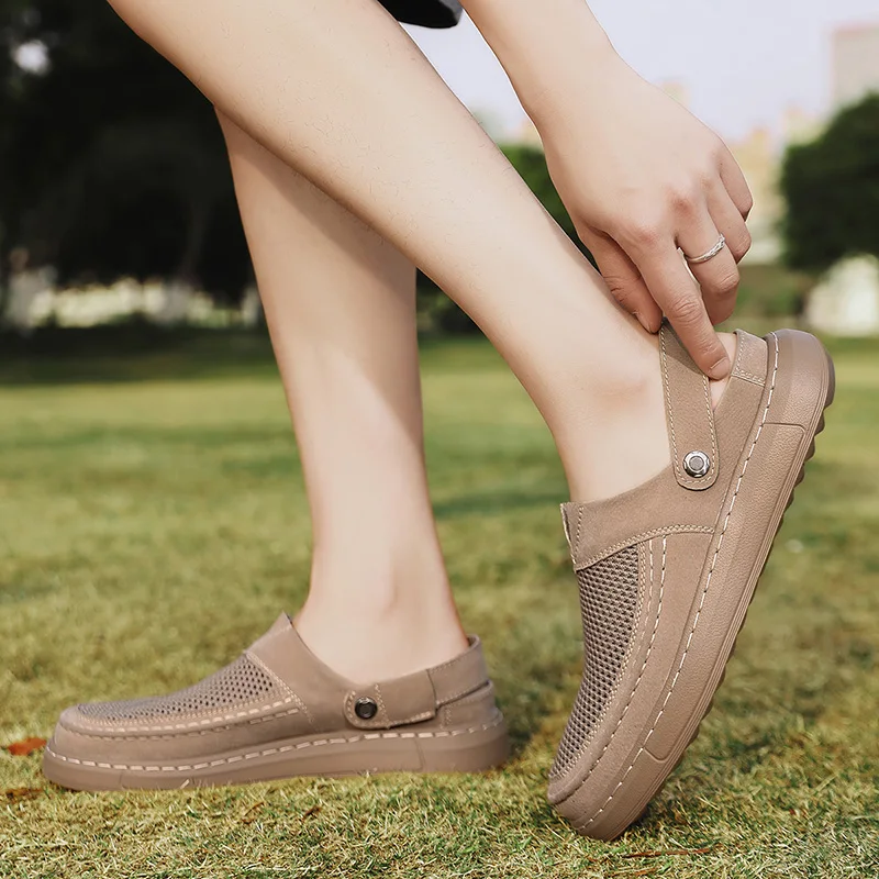 

Мужские повседневные кожаные деловые сандалии для отдыха, летняя пляжная уличная прогулочная обувь, удобные нескользящие универсальные сандалии