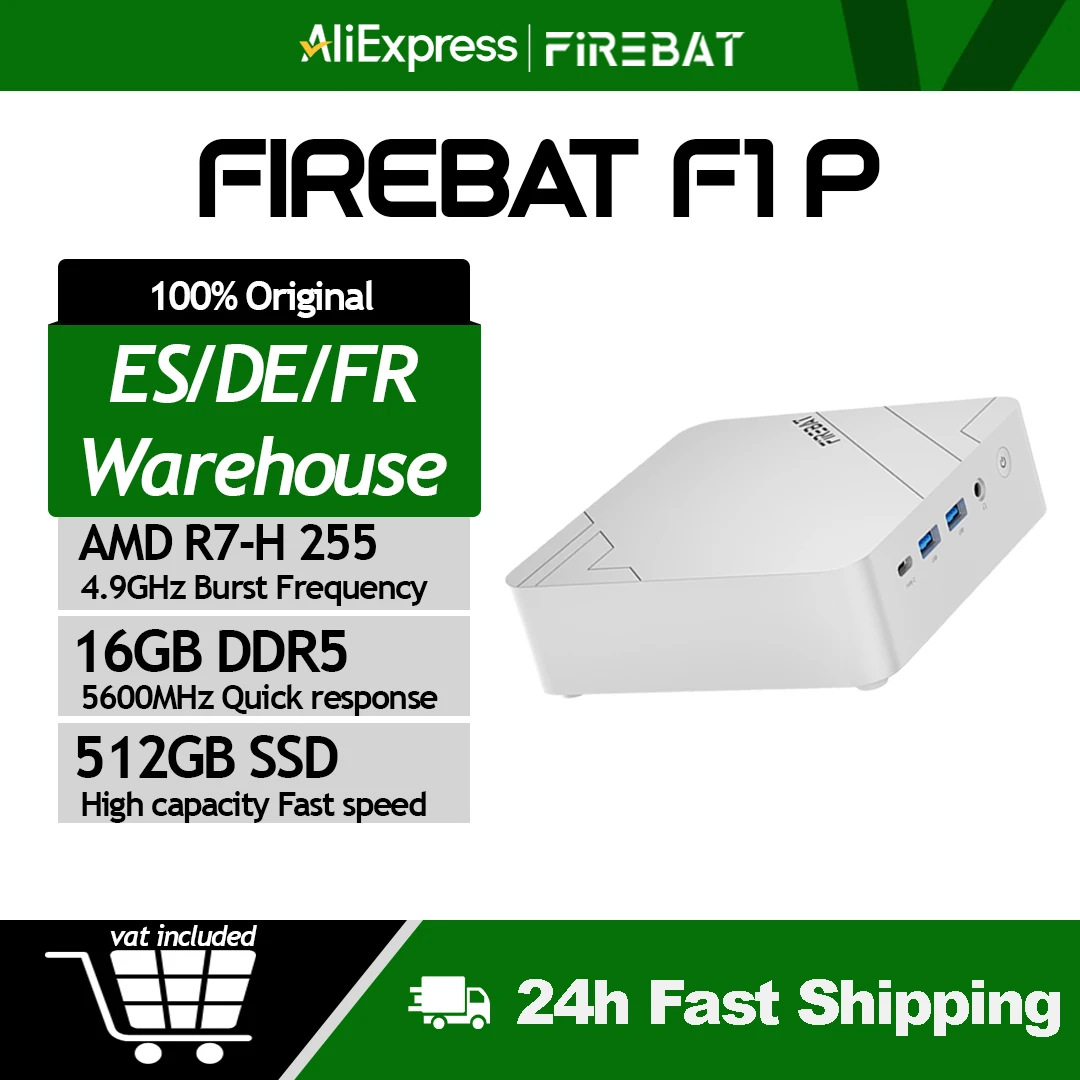 Firebat Mini PC F1 P AMD Ryzen 7 H 255 DDR5 5600MHz 16GB 512GB SSD Windows 11 Pro Wi-Fi 6 USB4.0 Gamingowy Komputer Stacjonarny Mini