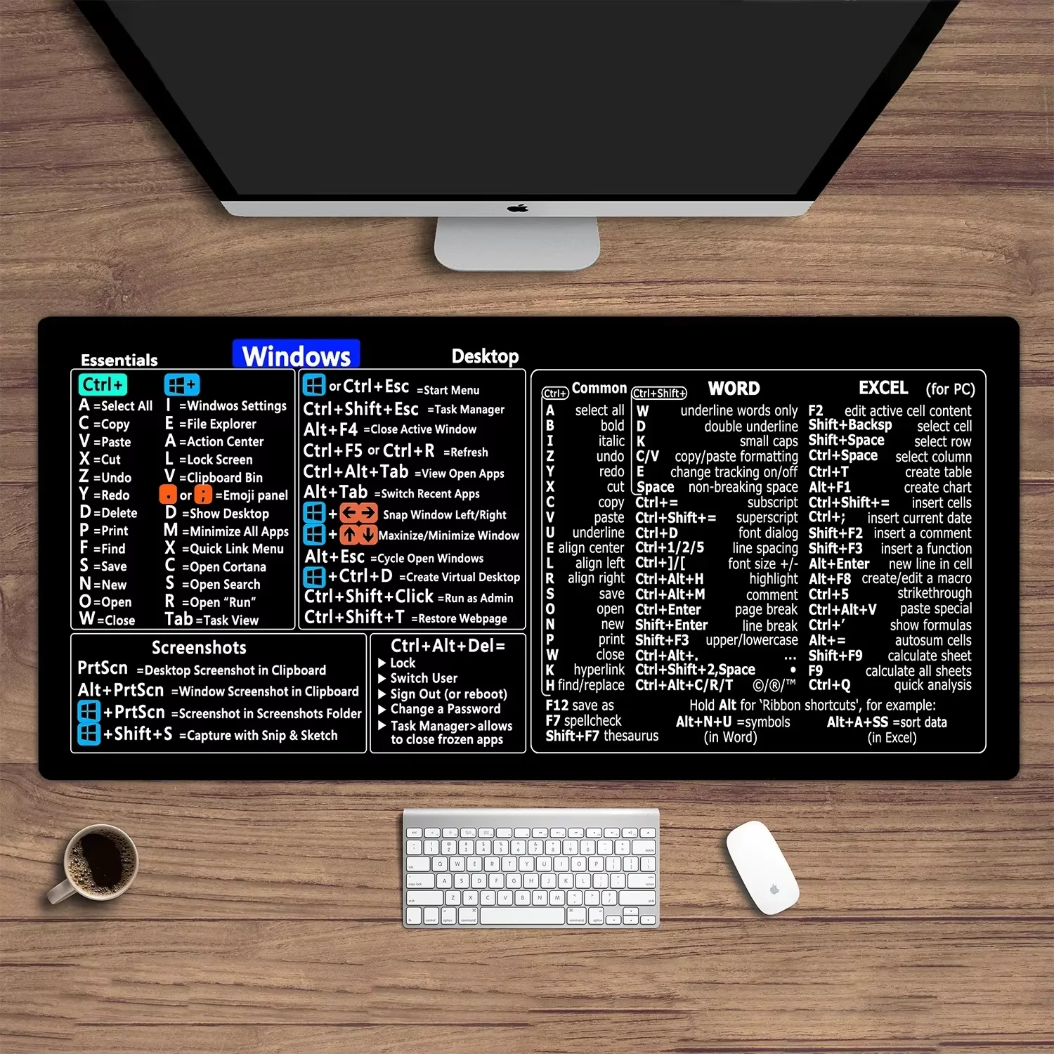 Office shortcut keys mouse pad WORD EXL MAC keyboard rubber anti-slip desk mat office home student carpet HD printing 35*60cm