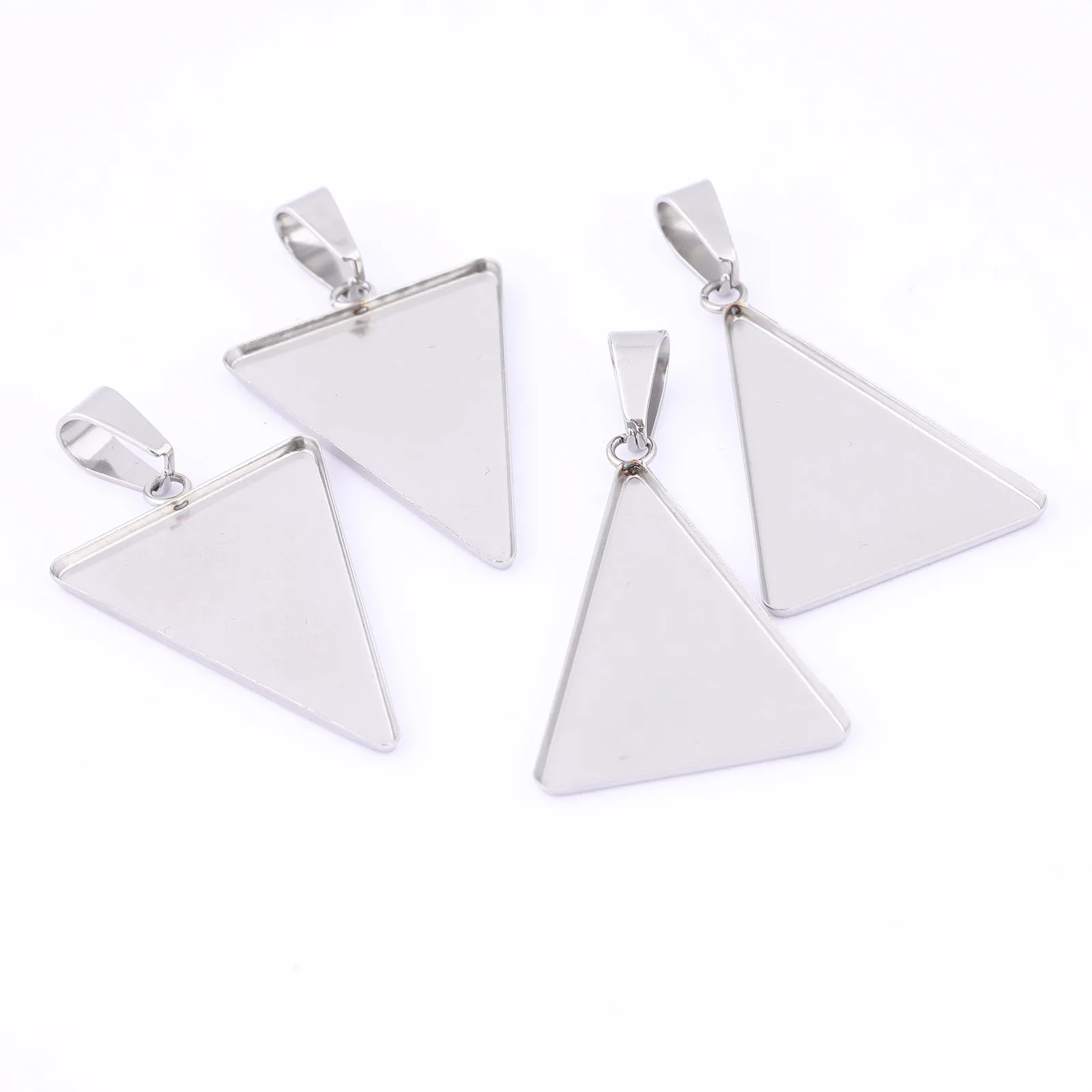 10pcs Stainless Steel Triangle Cabochon Base Settings 23x33mm Bezel Pendant Trays Diy Necklace Blanks For Jewelry Making 