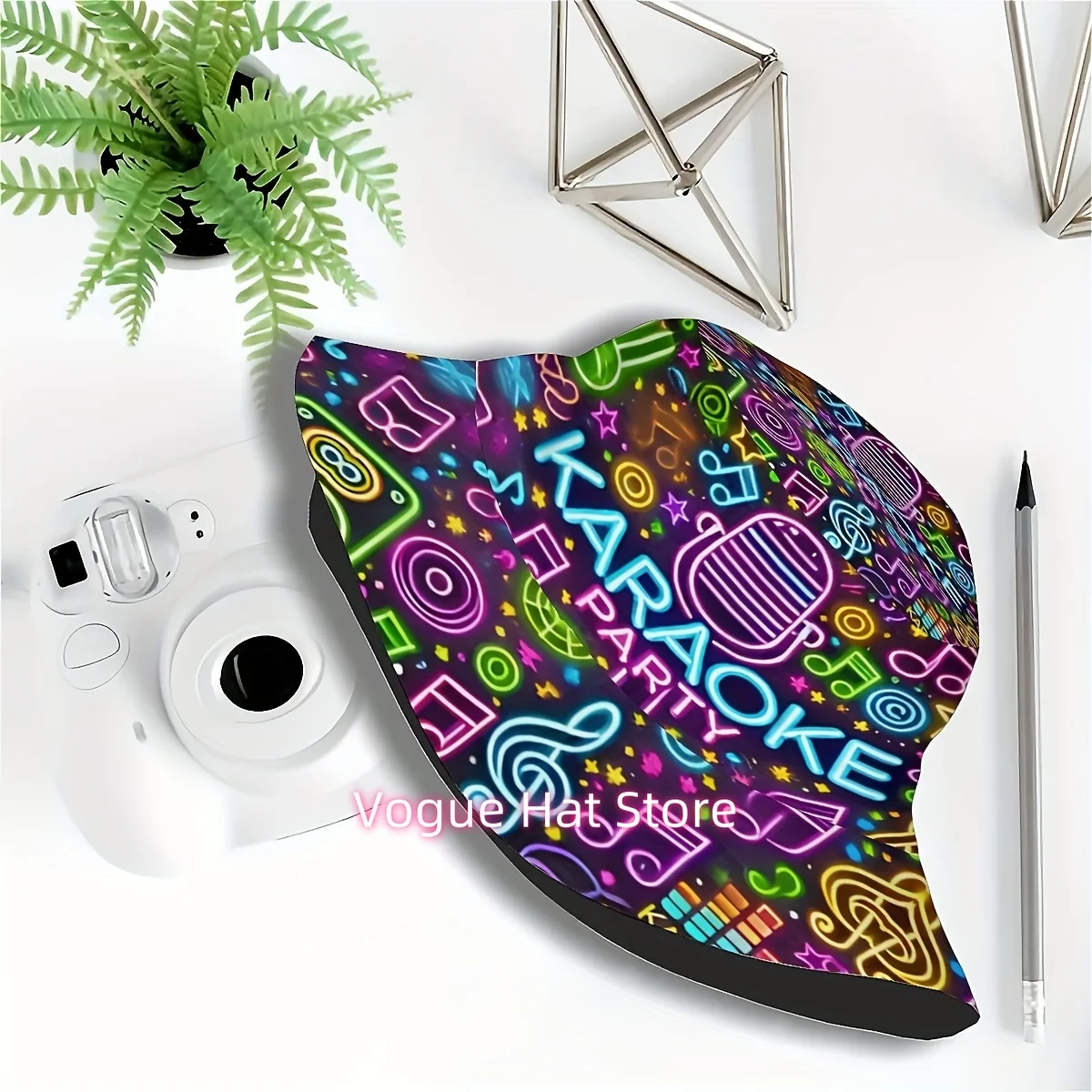 1pc of a Neon Glowing Party Hat Featuring Karaoke Stage Lighting Effects, a Unisex Printed Fisherman Hat That Combines Style wit