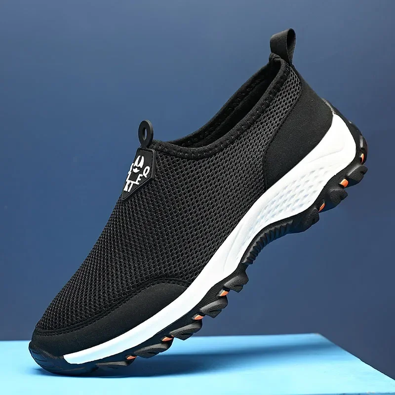 

YRZL/мужская легкая обувь без шнуровки, дышащие нескользящие черные кроссовки с воздушной сеткой, удобная повседневная прогулочная обувь для мужчин