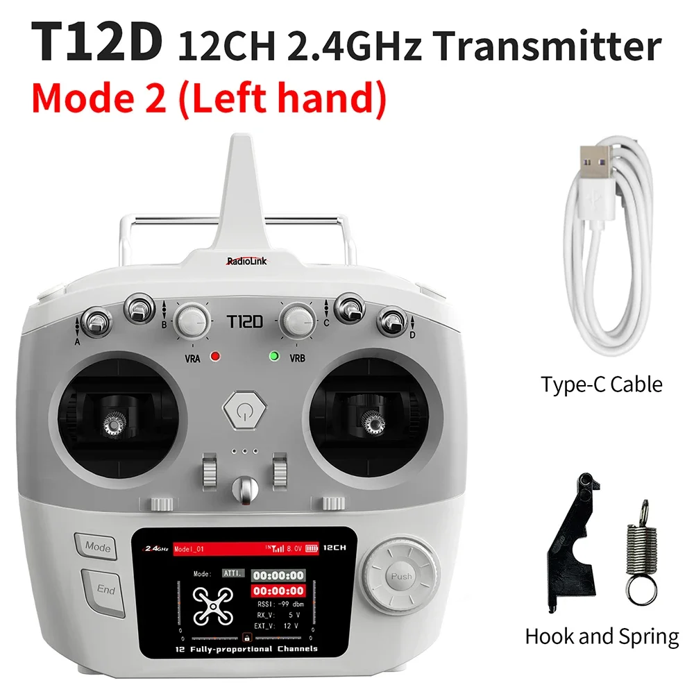 RadioLink T12D 12CH RC-zender 2,4 GHz 2,8 inch 4000 m afstand met R12F-ontvanger voor FPV Drone Vaste vleugel Auto Boot Robot