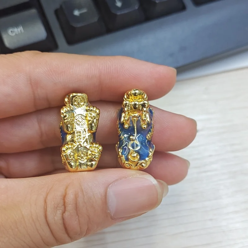 Wholesale 100pc Color-changable Metal Money Pixiu Animal Gold color Beads Enamel Charm Fit Bracelet Making