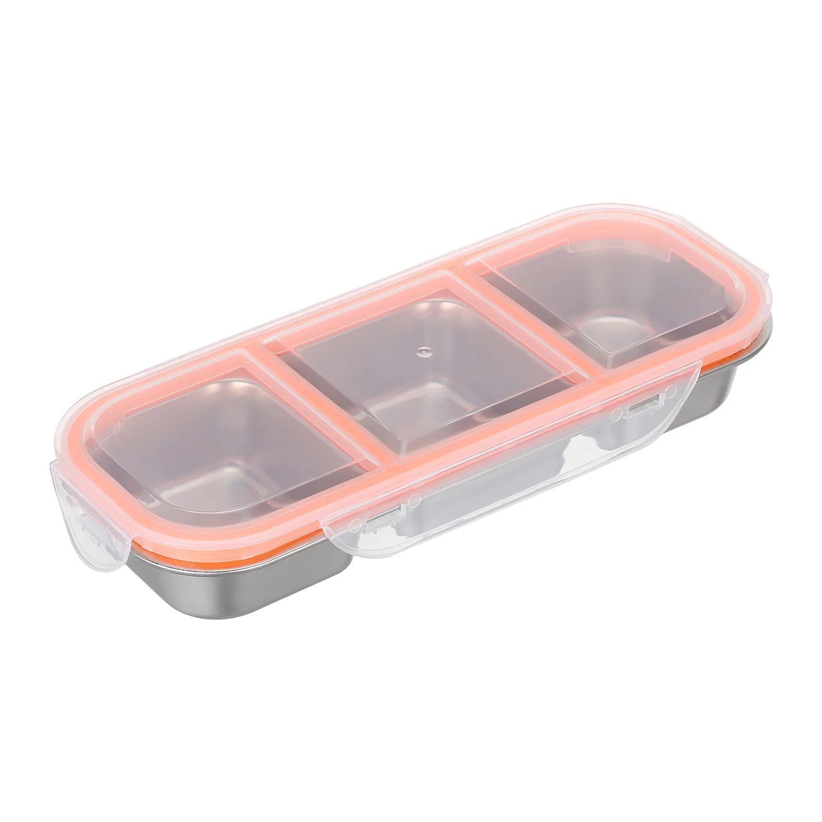 Stainless Steel Snack Container 600Ml 3-Compartment Leakproof Bento Lunch Box Reusable Airtight Food Storage for Work School