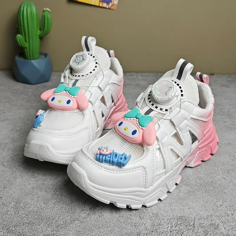 Sanrios Kittys Kuromi Cinnamoroll Melody Kids Sports Shoes Cross-Tied Mesh Breathable Boys Sneakers Girls Outdoor Running Shoes