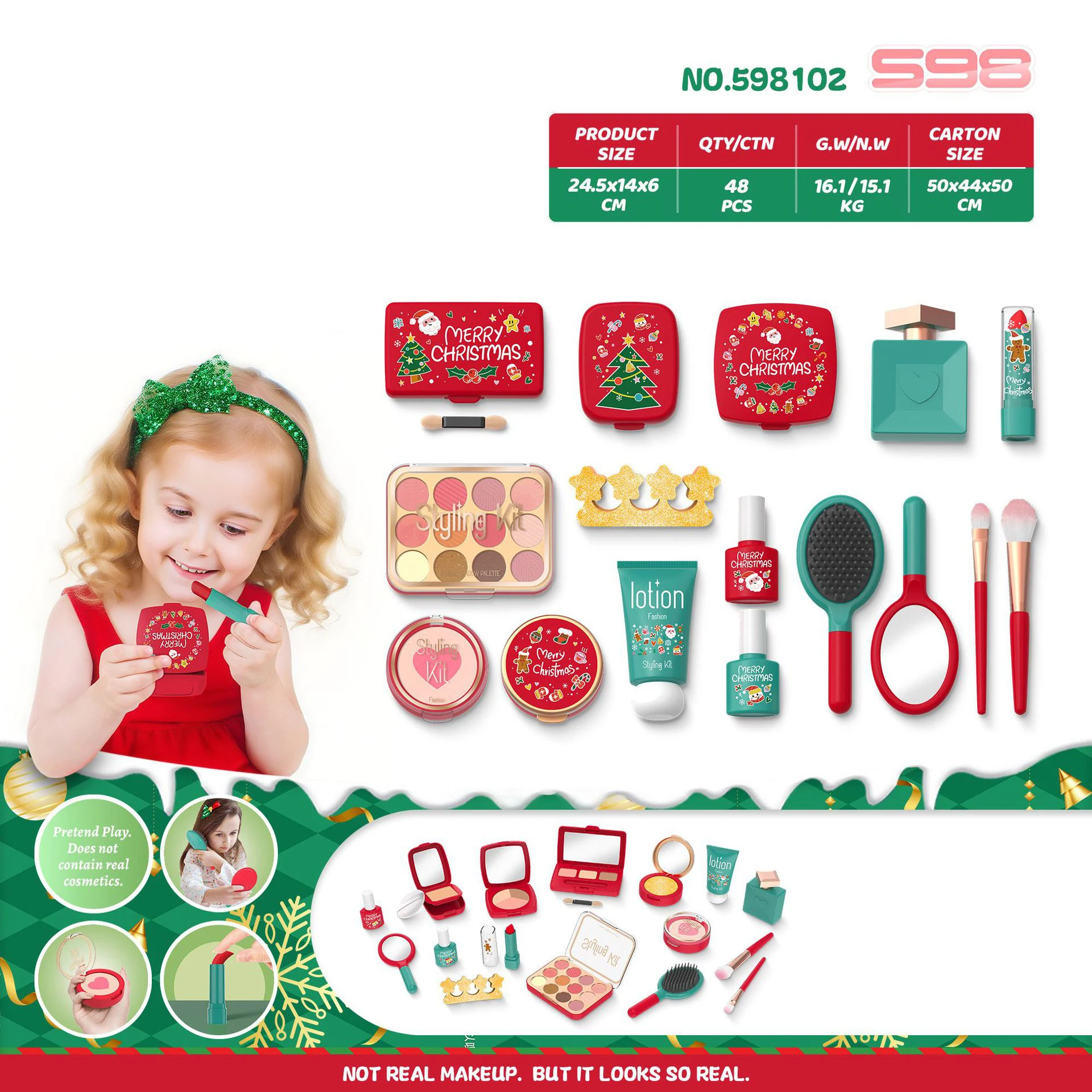 Casa da gioco per bambini Giocattoli Divertimento regalo di Natale Set di trucco per rossetto per ragazze Gioco di ruolo per ragazze Ombretto Rossetto (non applicato)