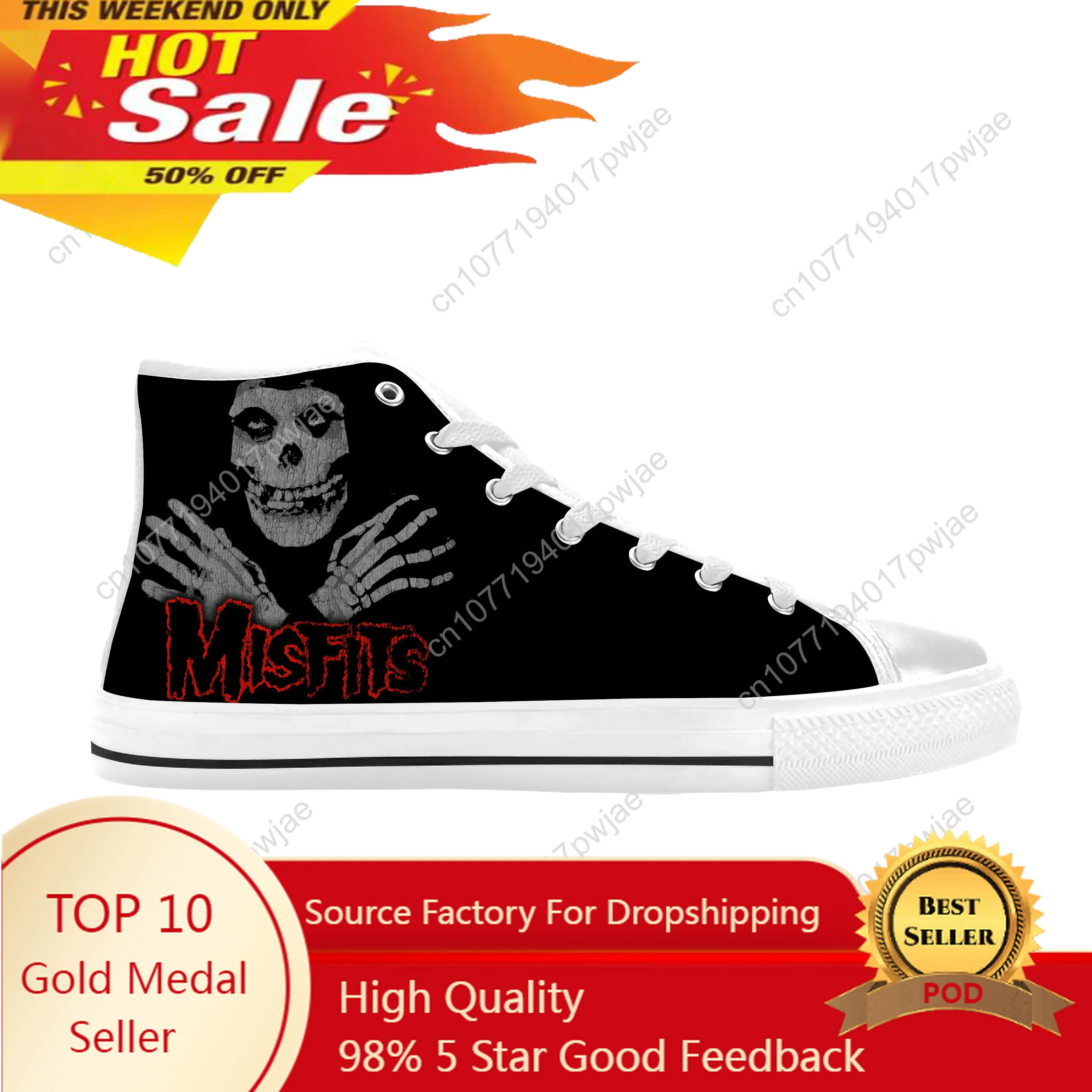 

Hot Misfits Skull Skeleton Horror Rock Band Music Casual Cloth Shoes High Top Comfortable Breathable 3D Print Men Women Sneakers