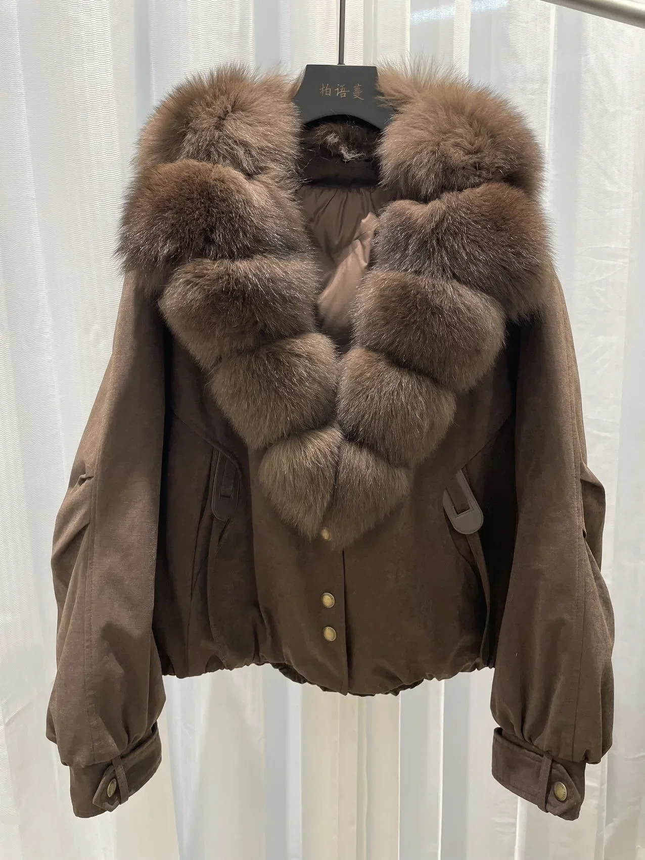 OFTBUY Neue Winterkleidung Damen Oversized Echtfuchs-Pelzkragen Bomber-Pufferjacke Damen Kurze Gänse-Daunenjacke – Detail 17
