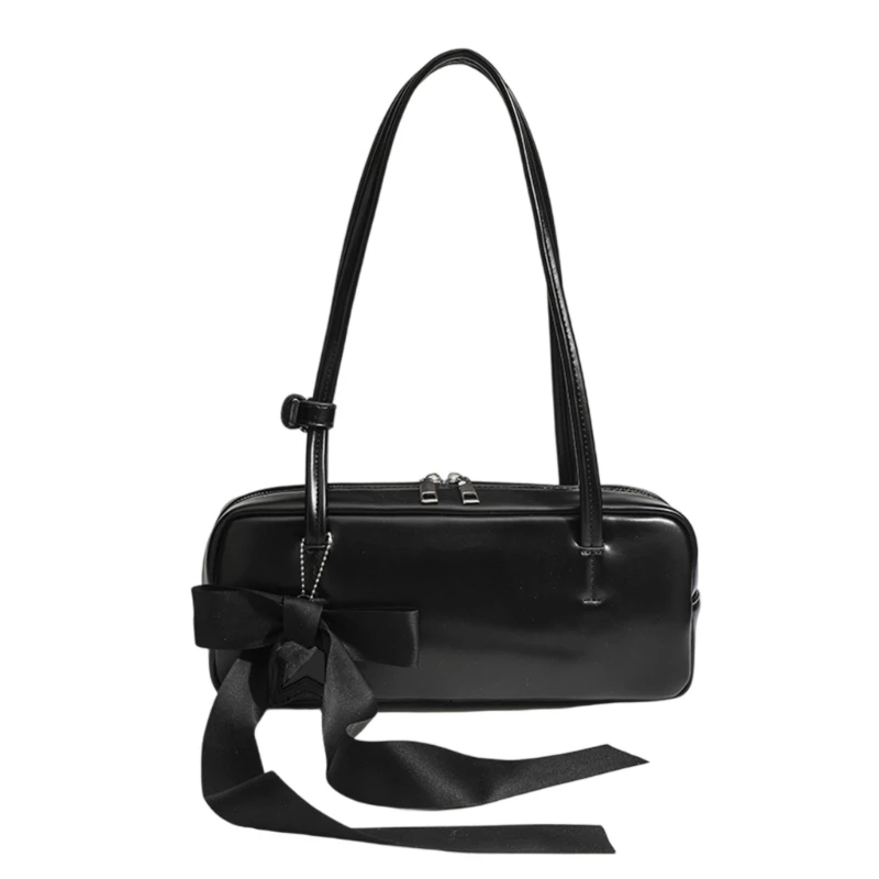 

652F Contemporary Korean Women's Underarm Bag With Bows Decoration PU Leather Shoulder Bag Casual Satchel Handbag for Women