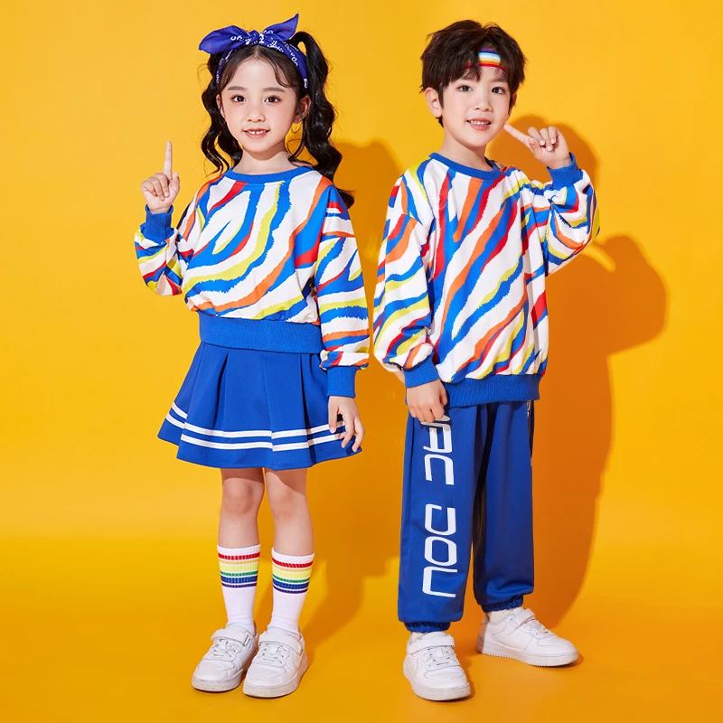 Hiphop Style Twin Boy Girl Clothes Outfit Suit Hip Hop Children Dance Performance Costume Suit Kids Teenage Fashion Streetwear