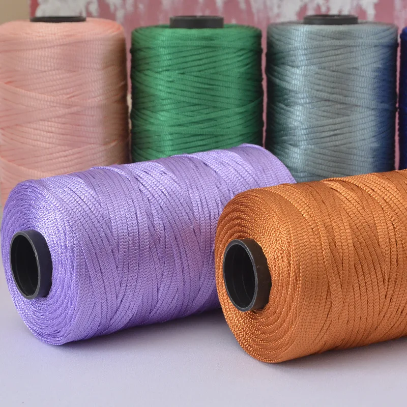 Shiny Flat Ribbon Crochet Yarn Polyester String for Handmade Bag Sun Hat DIY Knitting Macrame Thread Craft Supplies
