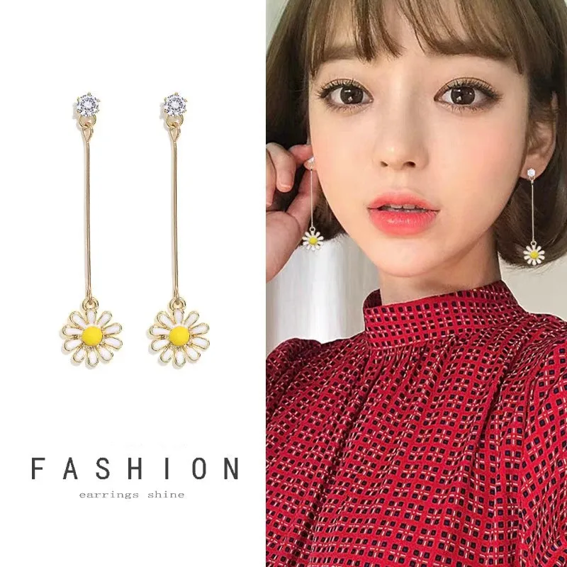 1 Pair Korean Daisy Yellow Sun Flower Stud Earrings Girl Drop Jewelry Stud Earrings Summer Trendy Plant Jewelry for Girls