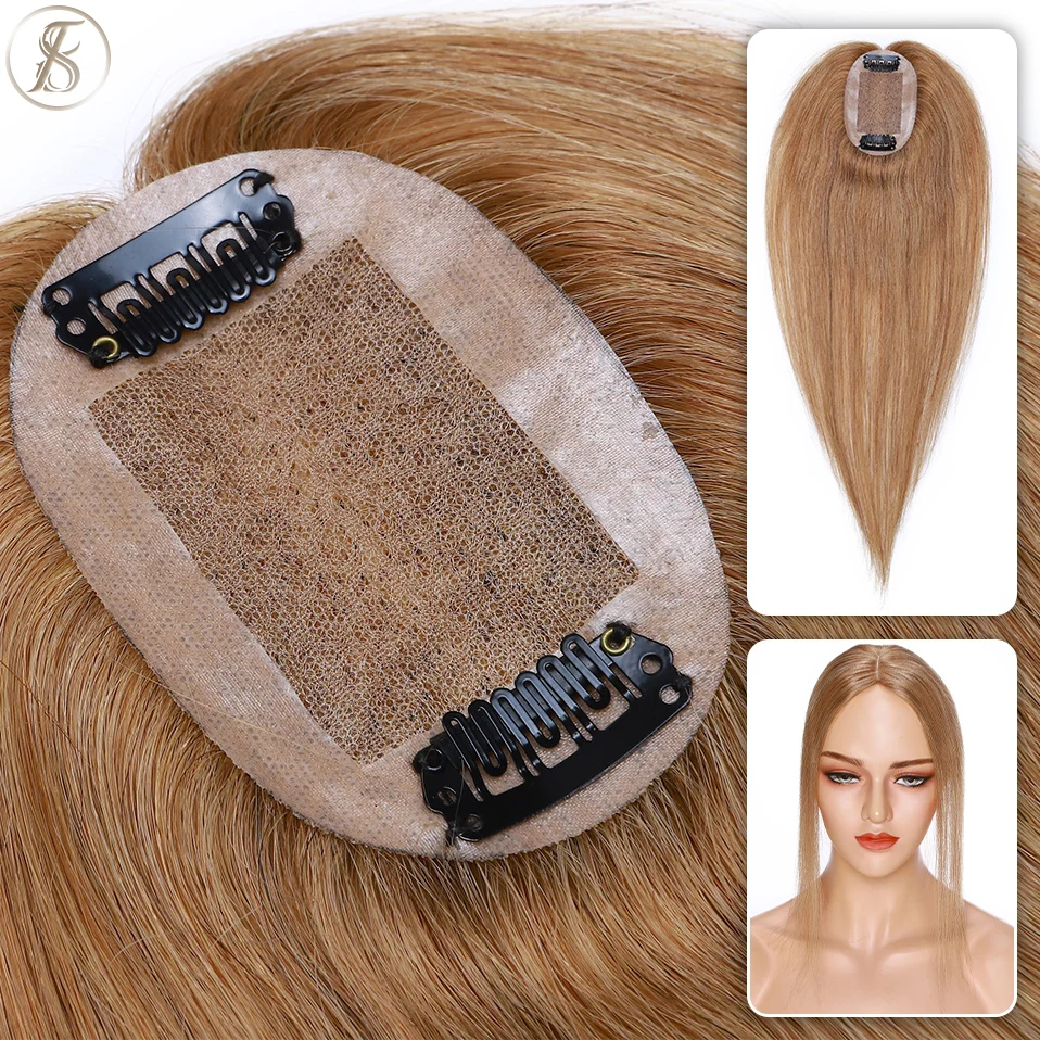 TESS Hair Topper 6x9cm Base In seta donna Topper Straight Natural Hairpiece Clip nelle estensioni dei capelli parrucca dei capelli umani risolvi la