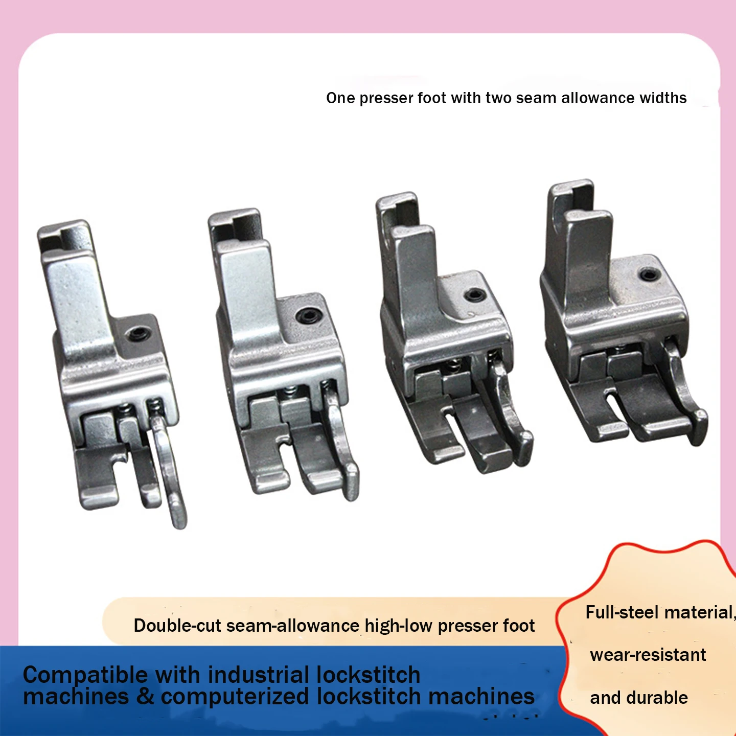 All‑Steel High‑Low Compensating Presser Foot 4 Sizes Optional Double‑Cut Edge Guide Sewing Foot for Industrial Computer Lockstit