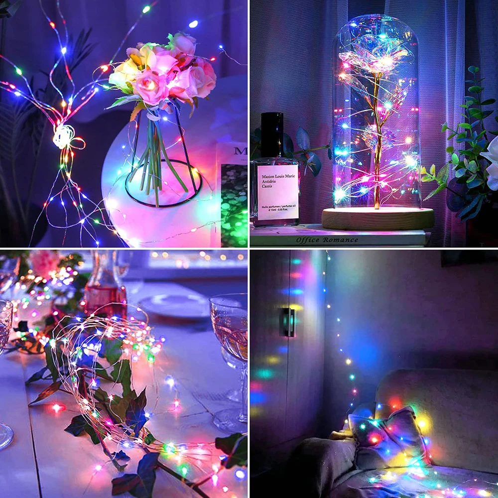 Solar Silver Wire Light String Halloween Christmas Weddings Parties Outdoor Waterproof Eaves Decorations Fairy String Lights