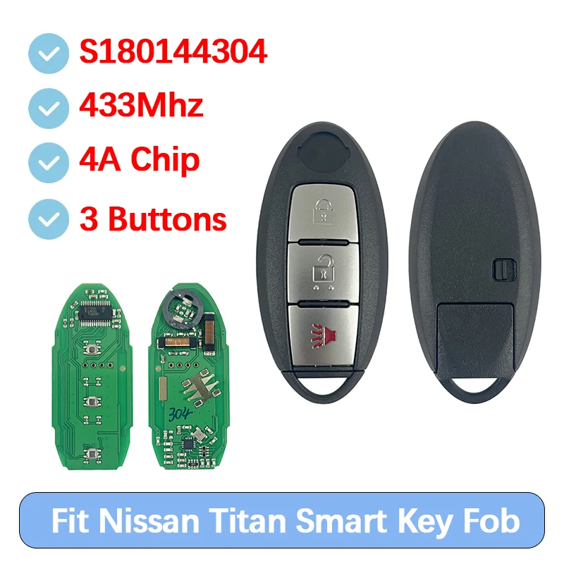 

CN027084 Запасной 3-кнопочный смарт-ключ с функцией бесключевого доступа, чипом 4A, частотой 433 МГц, FCC S180144304 для Nissan Titan XD, Murano, Pathfinder