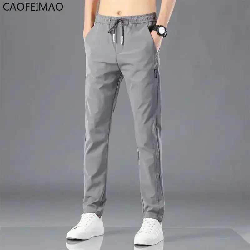 Men's Casual Pants Summer Solid Breathable Drawstring Pocket Straight Trousers Male Thin Quick-Drying Sweatpants Sports Pants