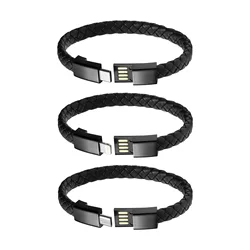 Leather Rope Bracelet for Men Boys,Black Charging Cable Wristband,Simple Convenient Jewelry Gifts