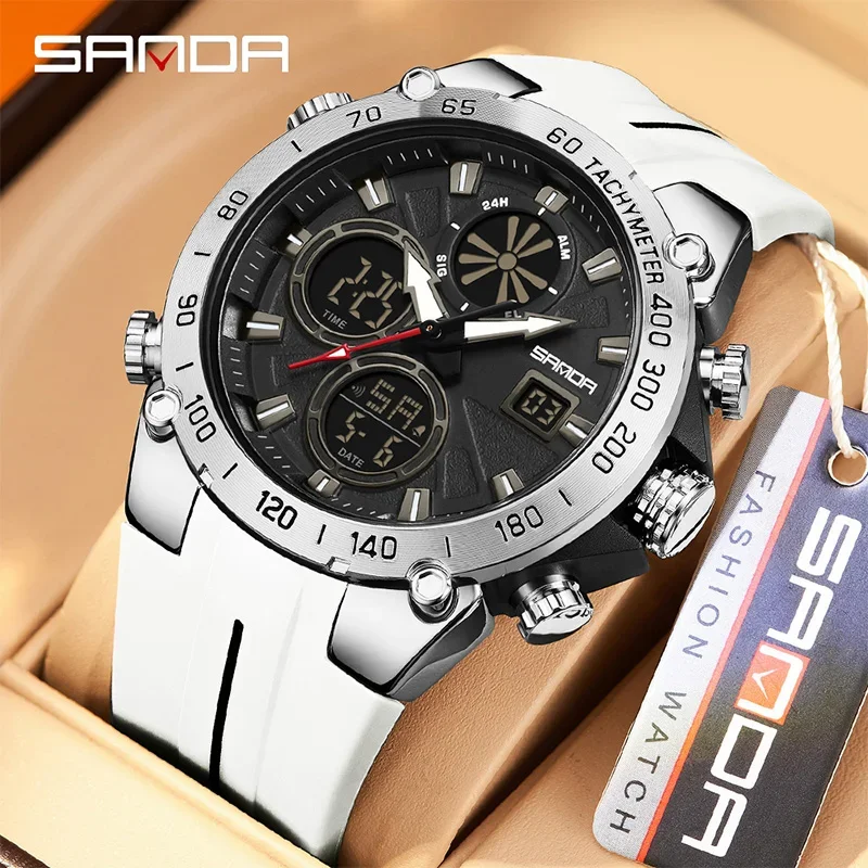 

SANDA New Fashion Men's Sports Watch Waterproof LED Analog Digital Dual Display Electronic Clock Stopwatch Men Quartz Wristwatch