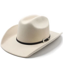 Sombrero de vaquero occidental Vintage con cinturón negro para Hombre, Sombrero Fedora de fieltro para mujer, gorra de vaquera de Jazz, Sombrero de iglesia para Hombre