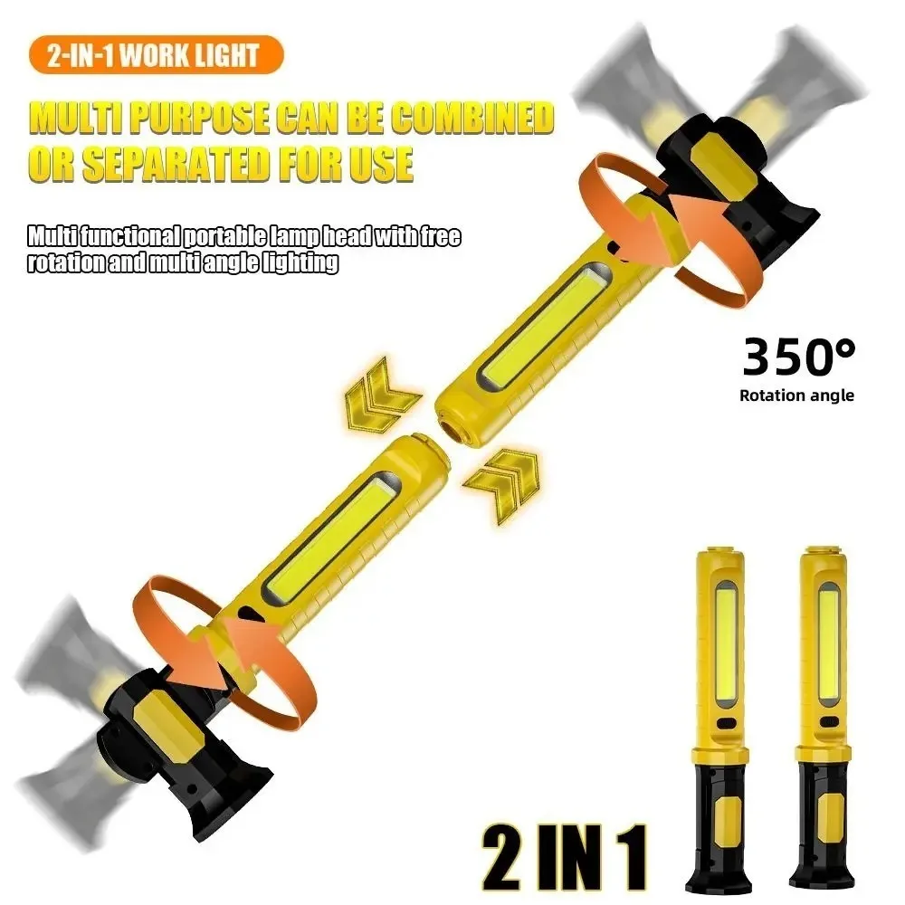 Portable Magnetic COB Work Light 4000mAh Rechargeable Underhood Double LED Flashlight with Hooks for Car Repairing  Emergency