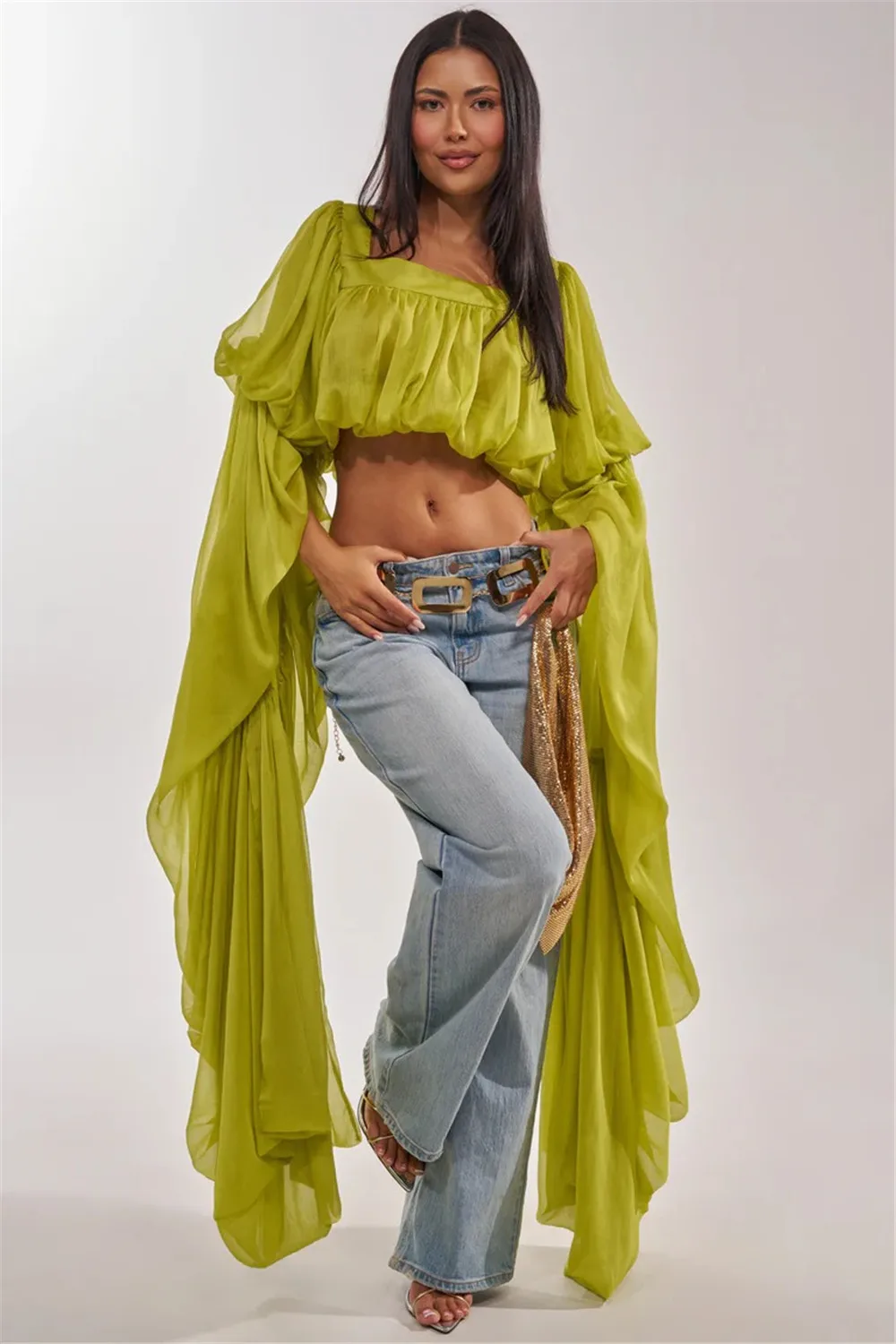 Square Neck Flowy Tunic Blouse Batwing Long Ruffle Maxi Cape Sleeve Loose Chiffon Blouse Women Boho Casual Elegant Flowy Shirt
